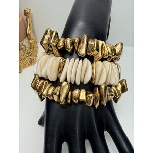 ZARA Gold Tone And Ivory Beaded Stretch Bracelets Set Of 3